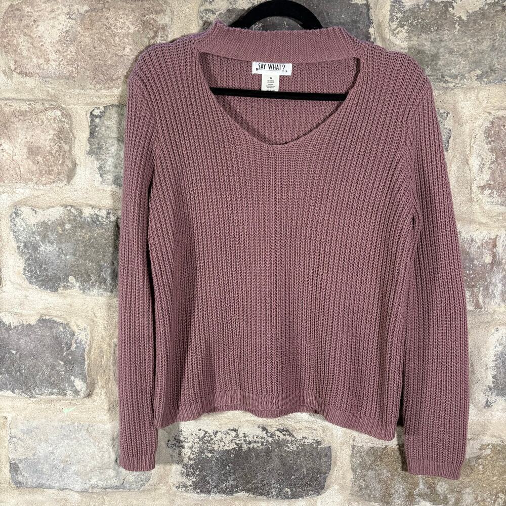 Say What Sweater Purple Peephole Cable Knit Woman's Size Medium Neutral